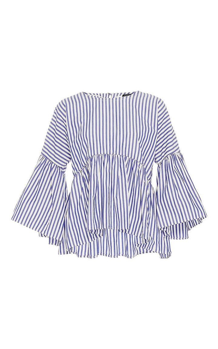 Mds Stripes Bell Sleeve Ruffle Top