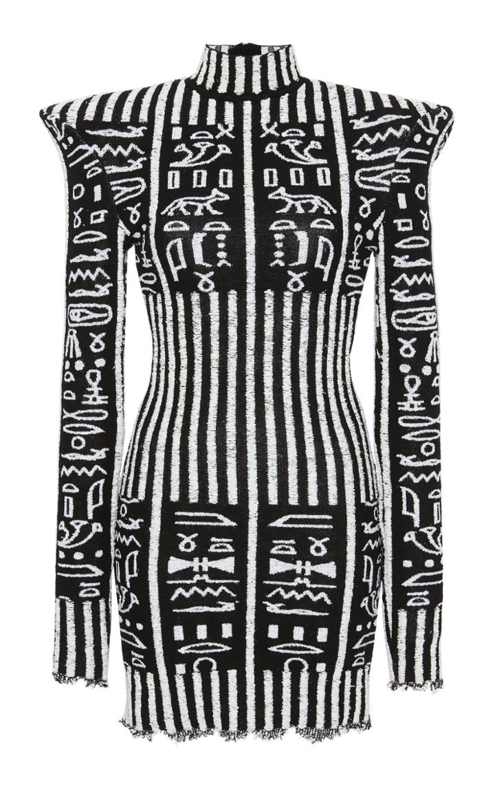 Balmain Hieroglyph Printed Boucl Dress