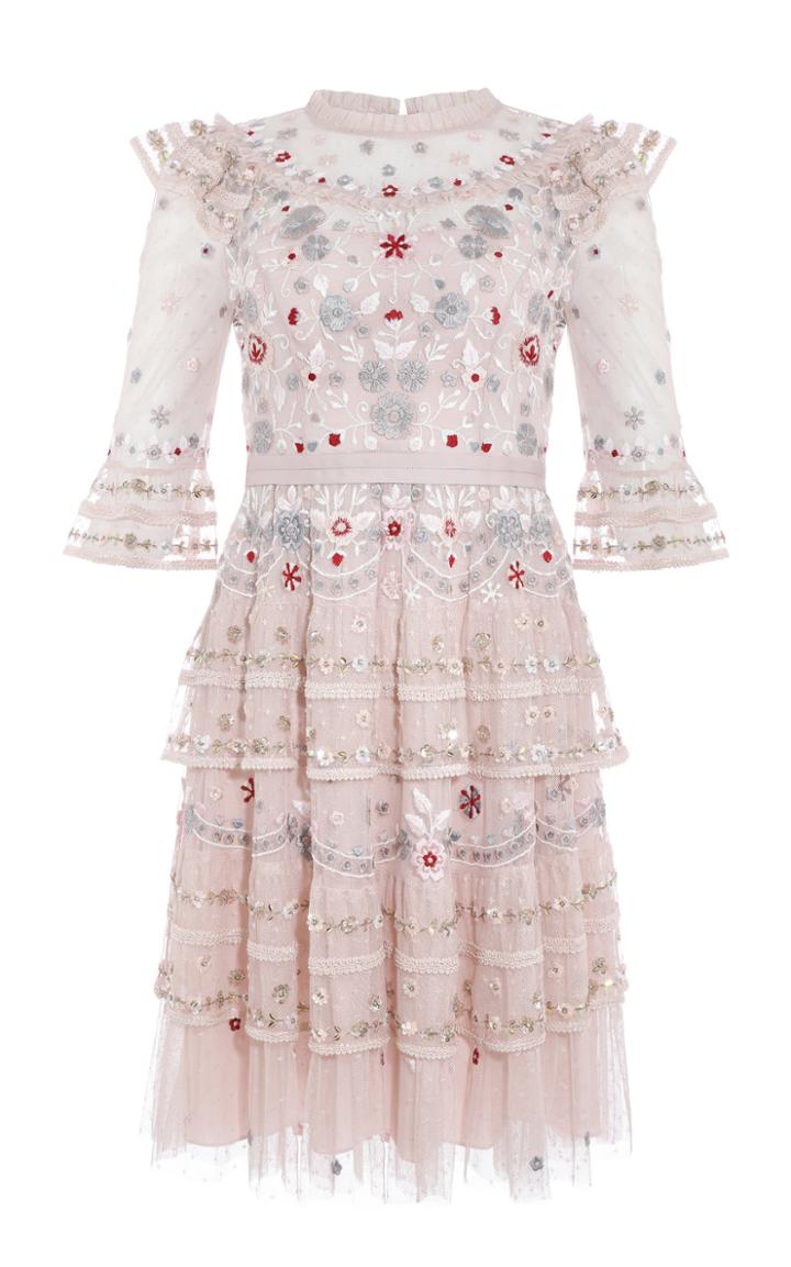 Needle & Thread Eden Ruffled Floral-embroidered Tulle Mini Dress Size: