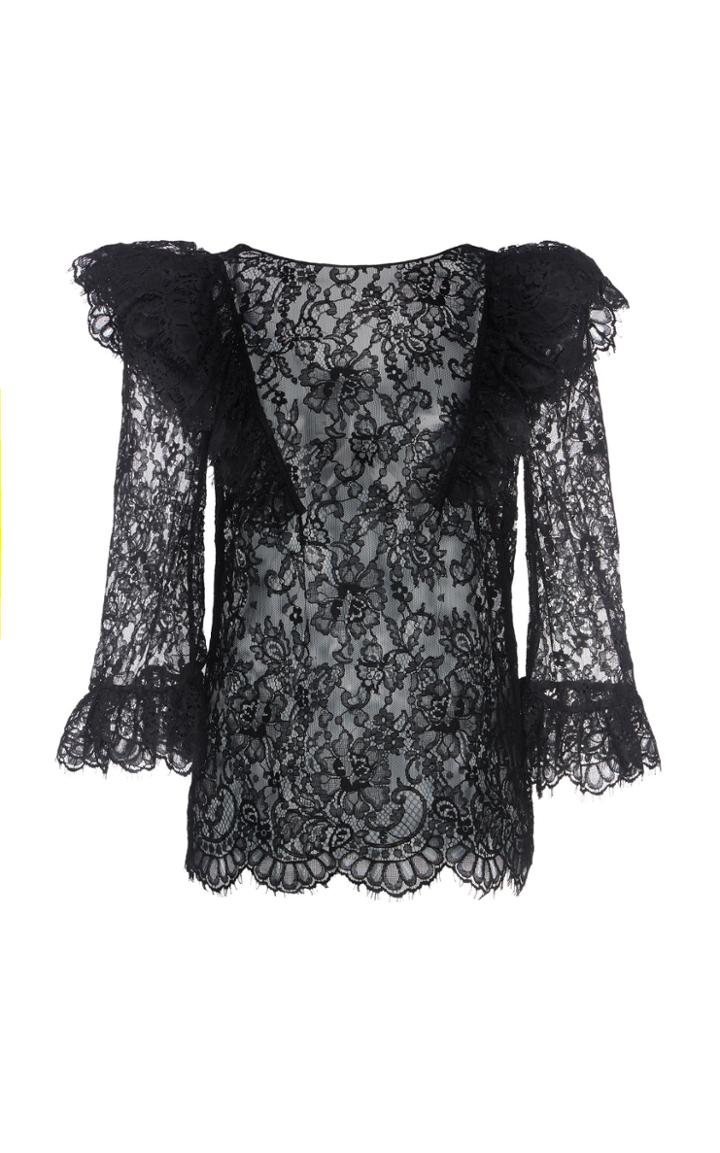 Dundas Cotton Lace Top With Ruffle Shoulders