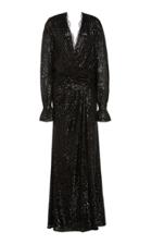 Jonathan Simkhai Sequin Embroidered Long Sleeve Draped Front Gown
