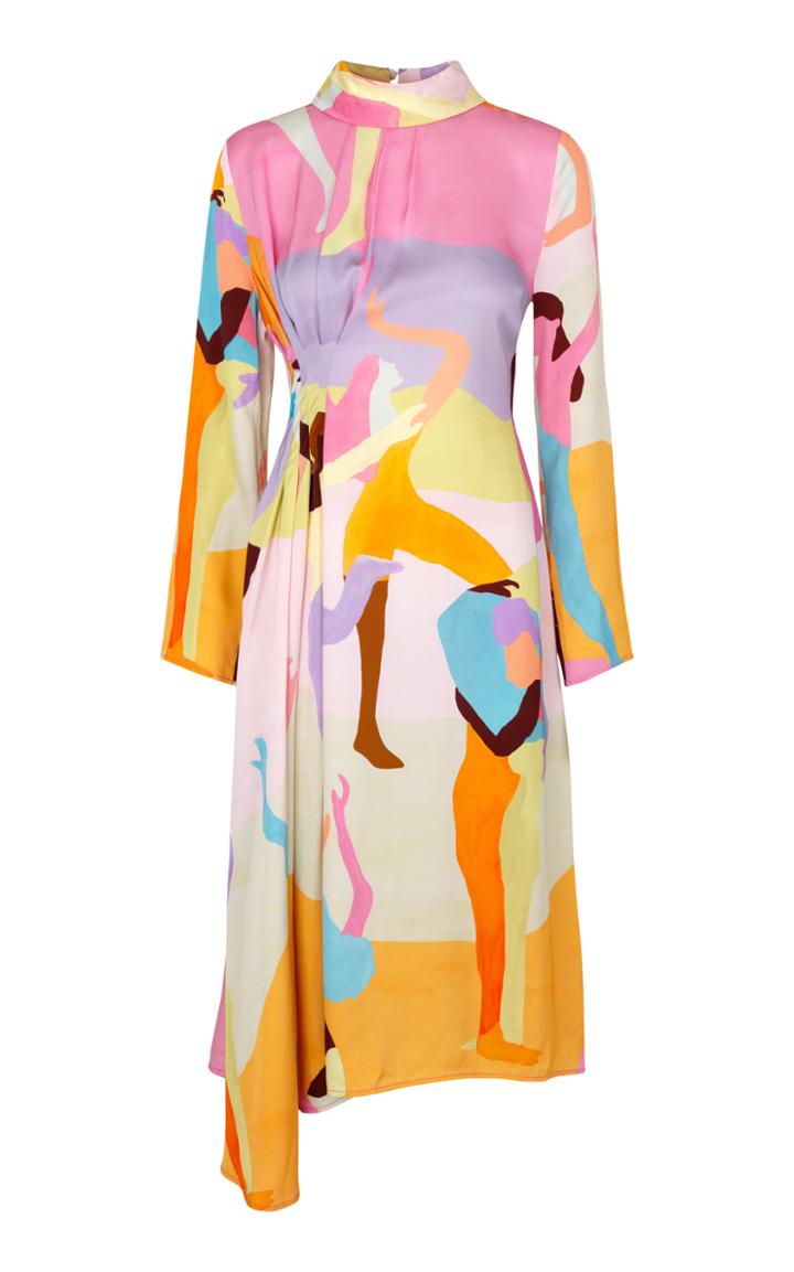 Moda Operandi Stine Goya Arlinda Draped Printed Crepe Midi Dress