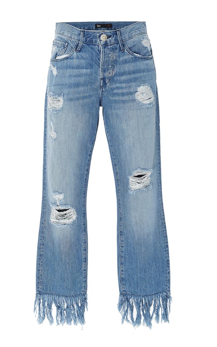 3x1 Mid Rise Distressed Straight Leg Jeans