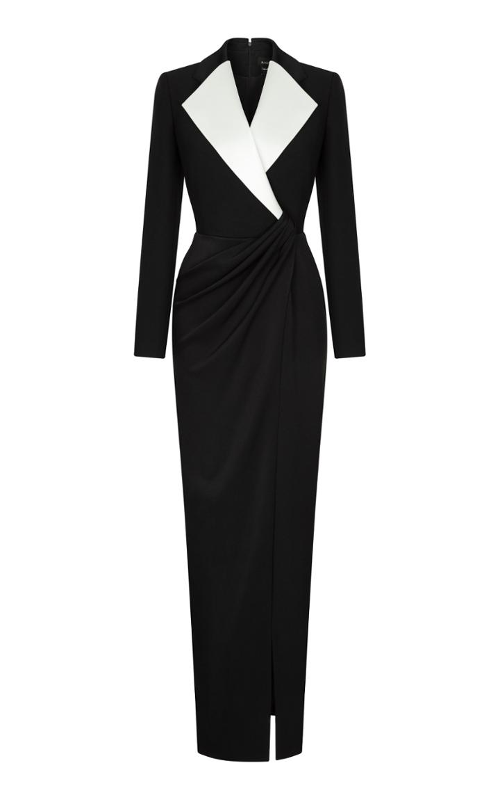 Moda Operandi Rasario Satin-trimmed Draped Crepe Blazer Gown