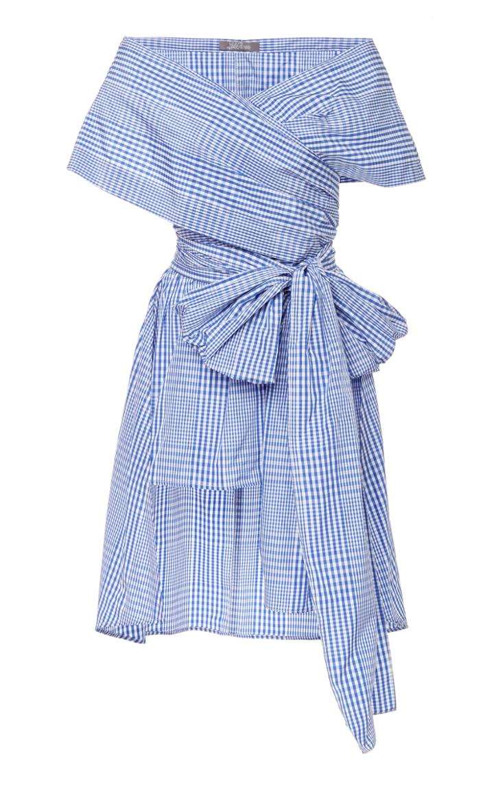 Lela Rose Bow-detailed Gingham Poplin Wrap Top