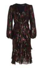 Saloni Alya Ruffled Silk-blend Lurex Midi Dress