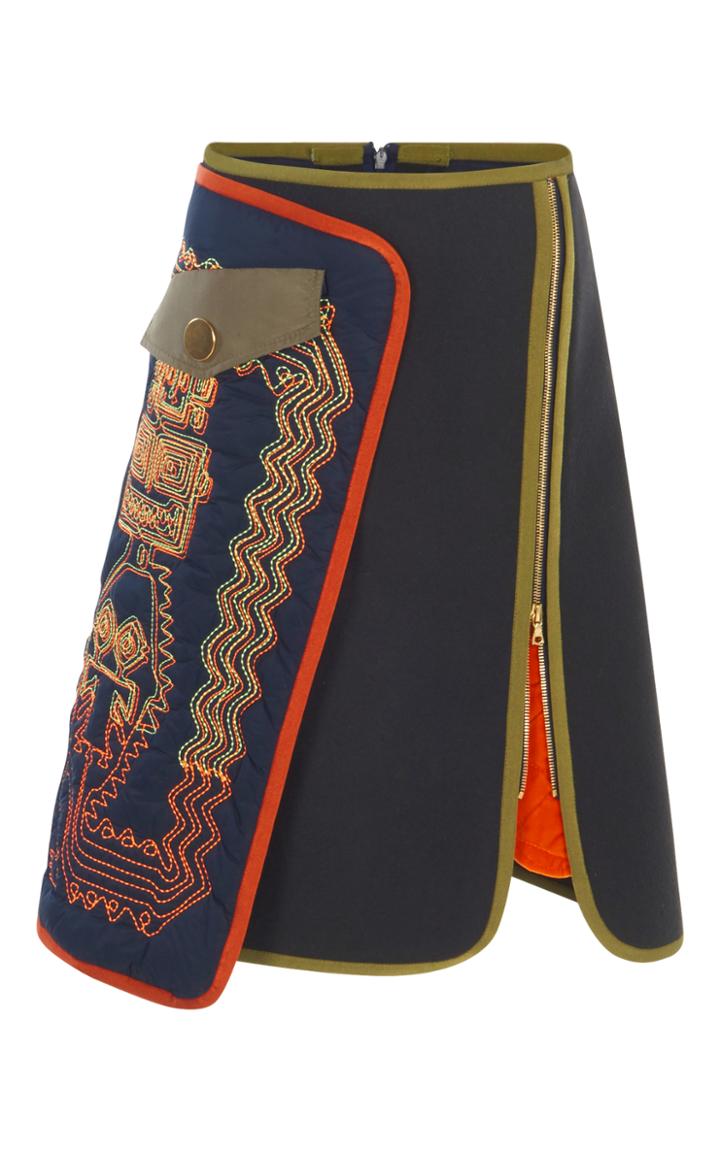 Peter Pilotto Embroidered Quilted Wool Short Skirt