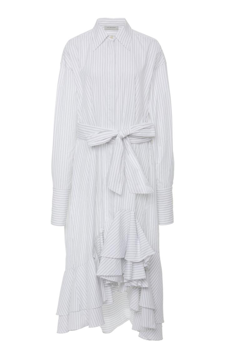 Lee Mathews Penny Pinstripe Flounce Shirtdress