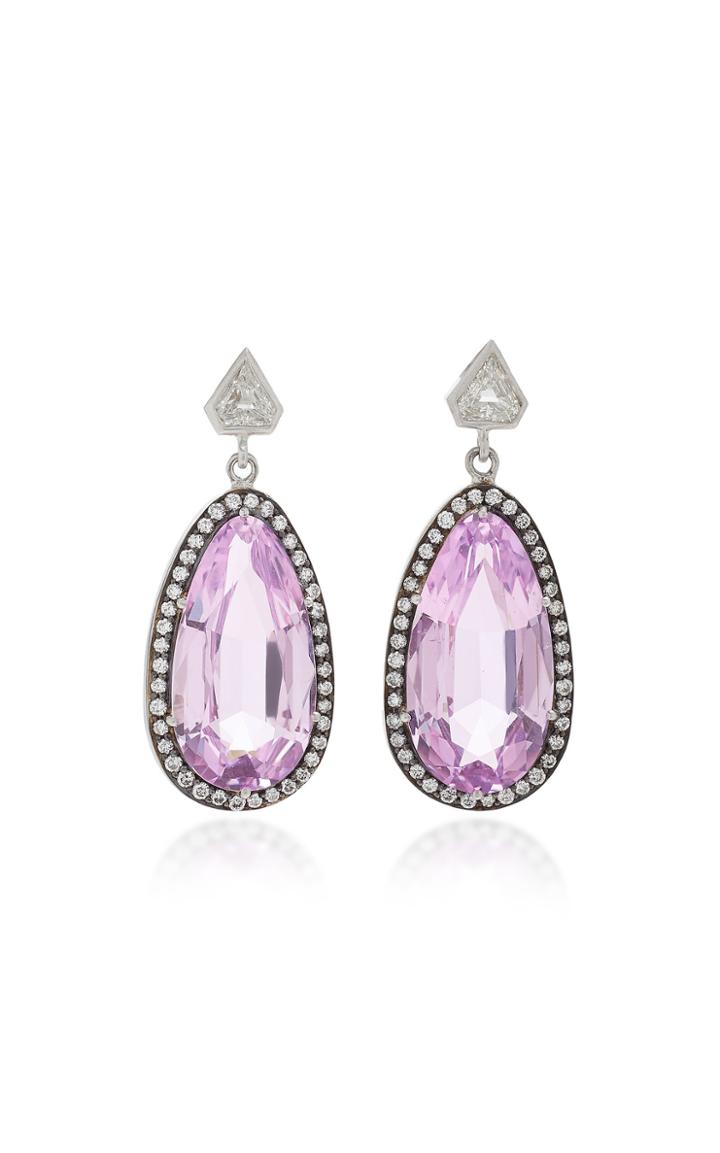 Sylva & Cie 18k White Gold Kunzite And Diamond Earrings