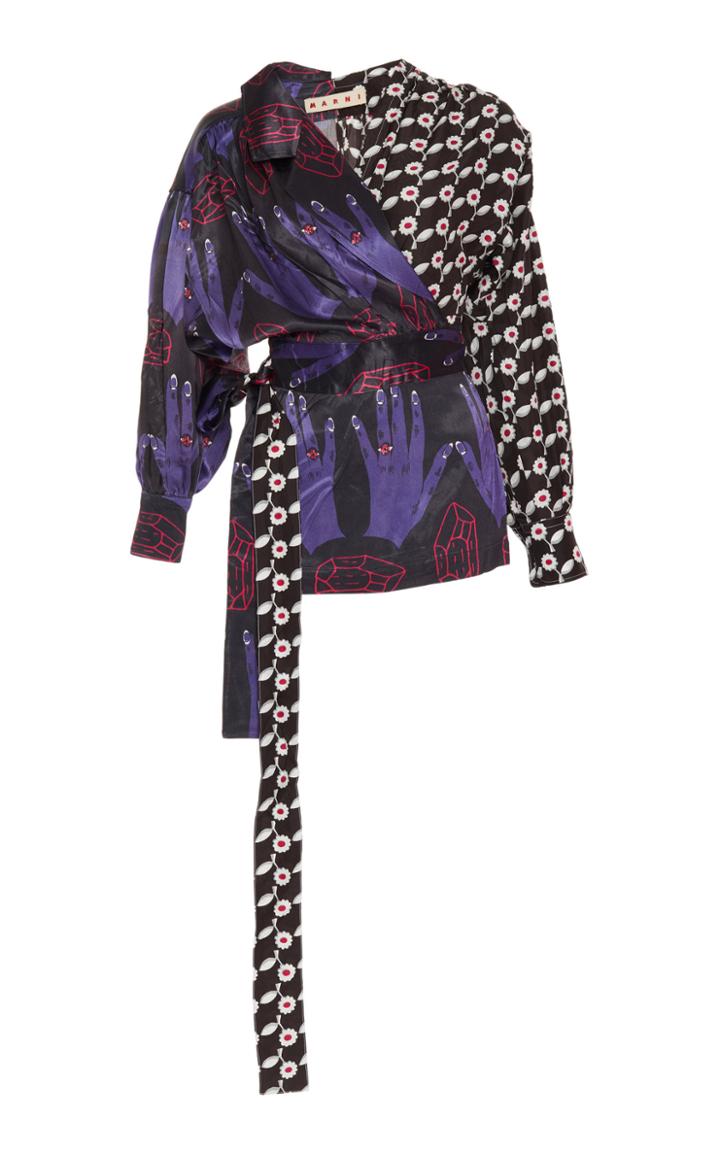 Marni Future Printed Satin Wrap Top
