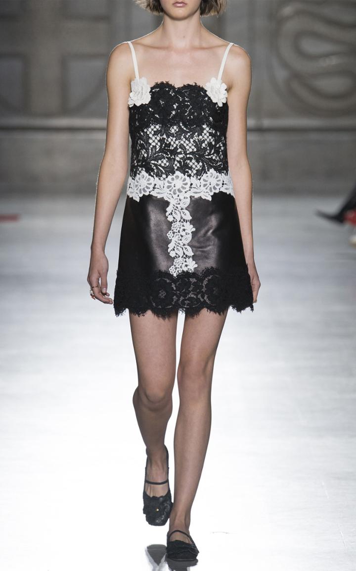 Fausto Puglisi Leather Lace Mini Dress