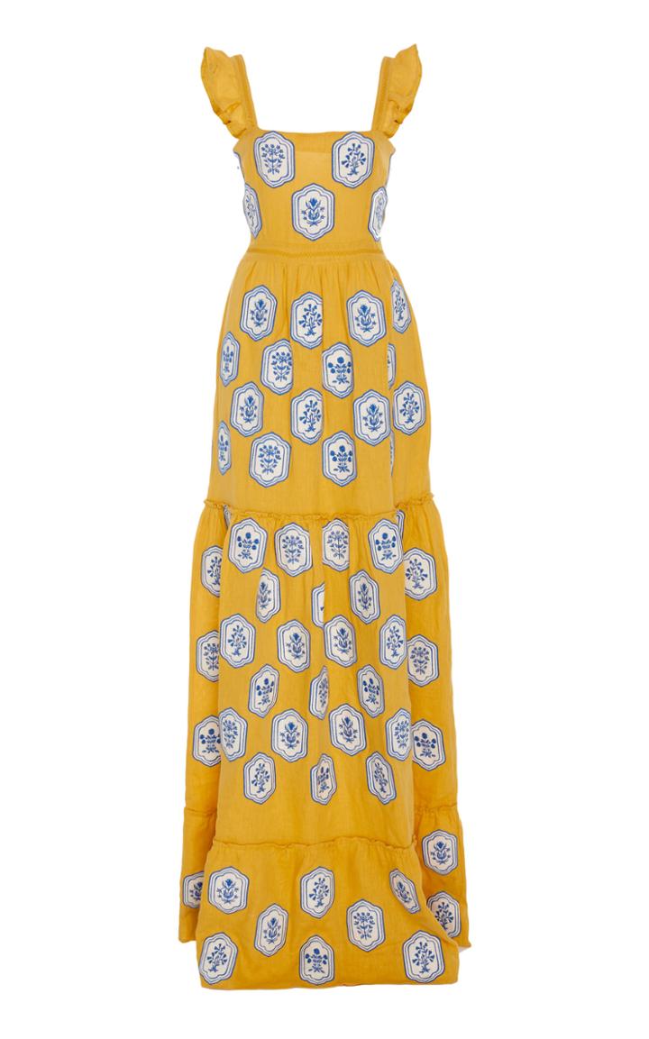 Agua By Agua Bendita Herbarium Tiered Linen Maxi Dress