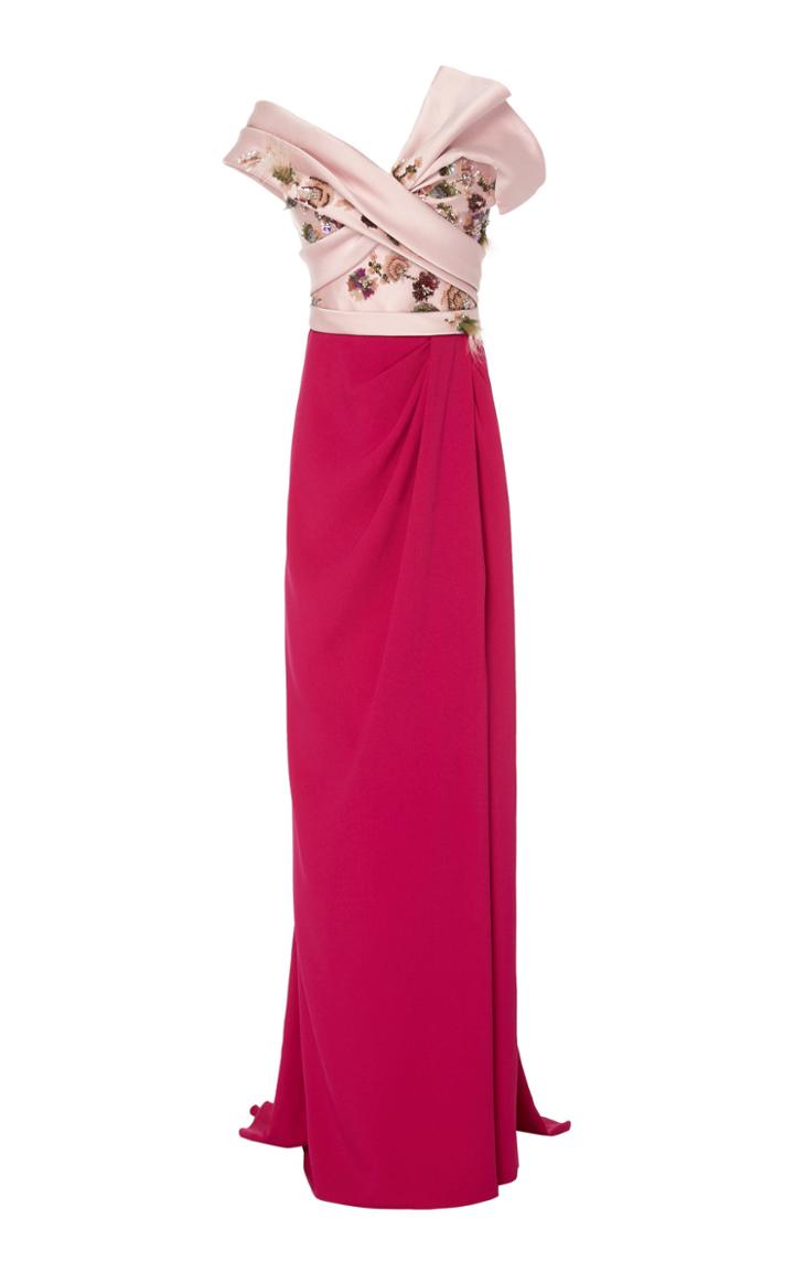 Marchesa Silk Satin Mikado Strapless Column Gown