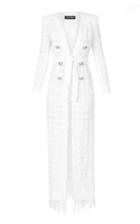 Balmain Long Belted Fringed Tweed Cotton-blend Cardigan