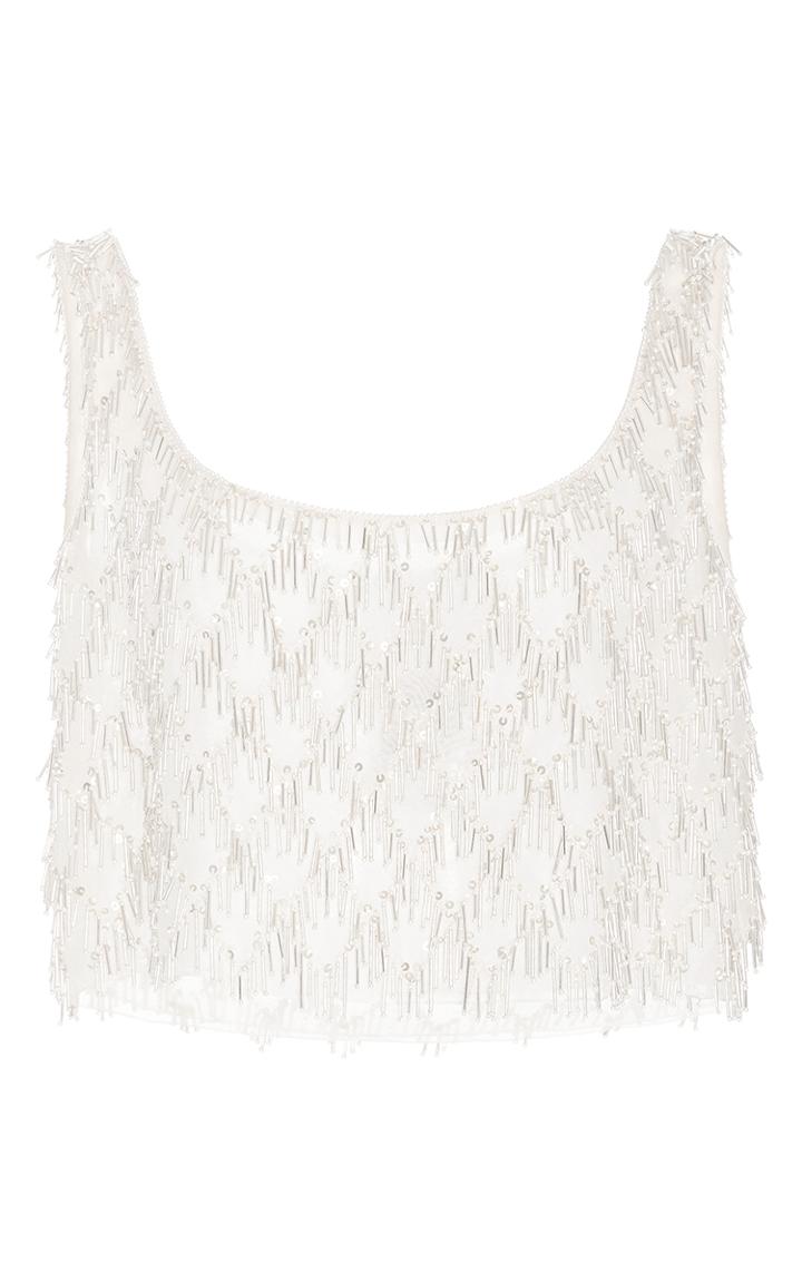 Oscar De La Renta Sleeveless Bubble Bead Fringe Top