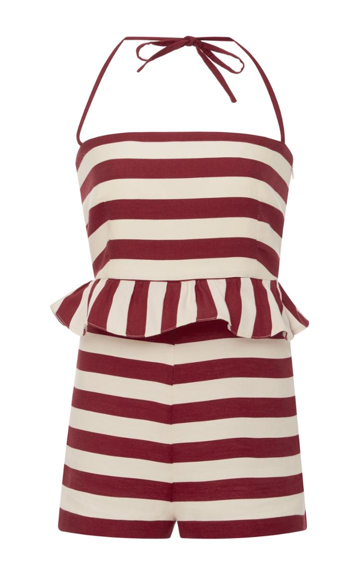 Red Valentino Striped Ruffle Romper