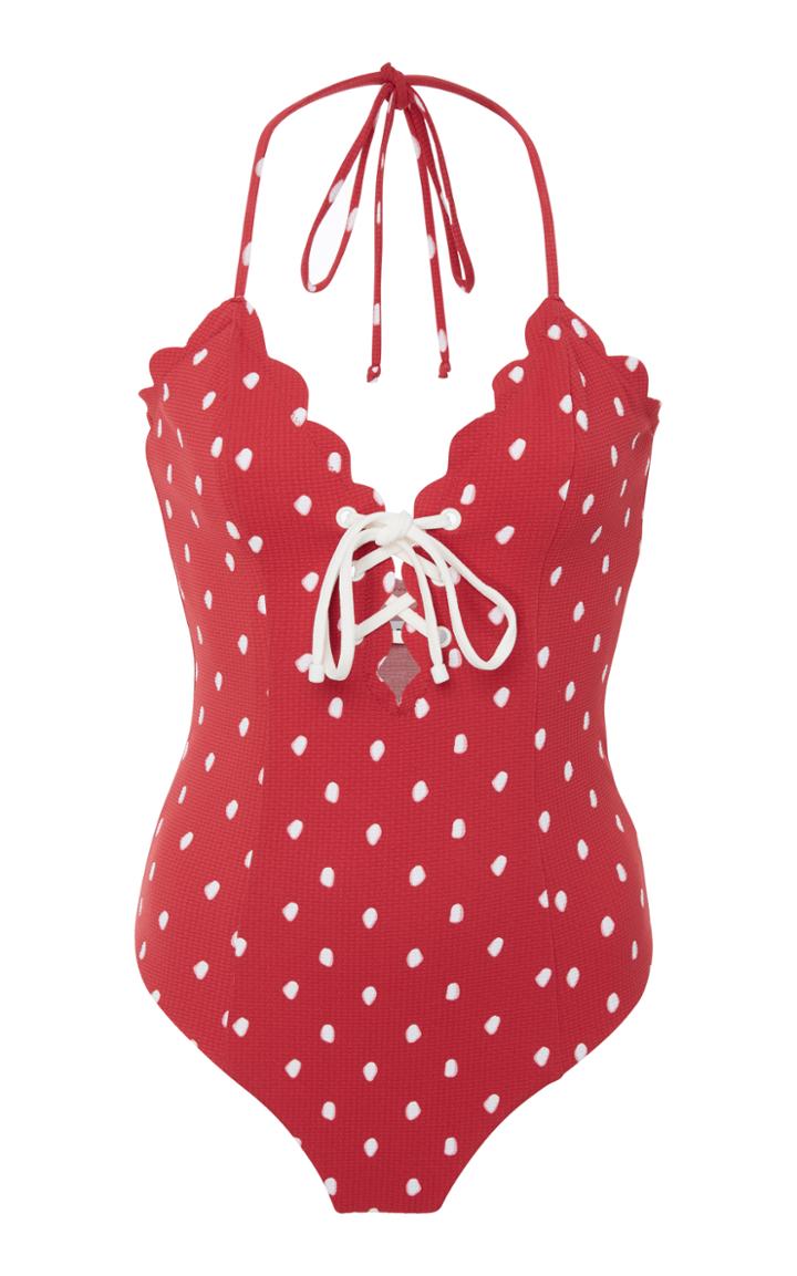 Marysia Swim Broadway Polka Dot Lace Up Maillot Swimsuit