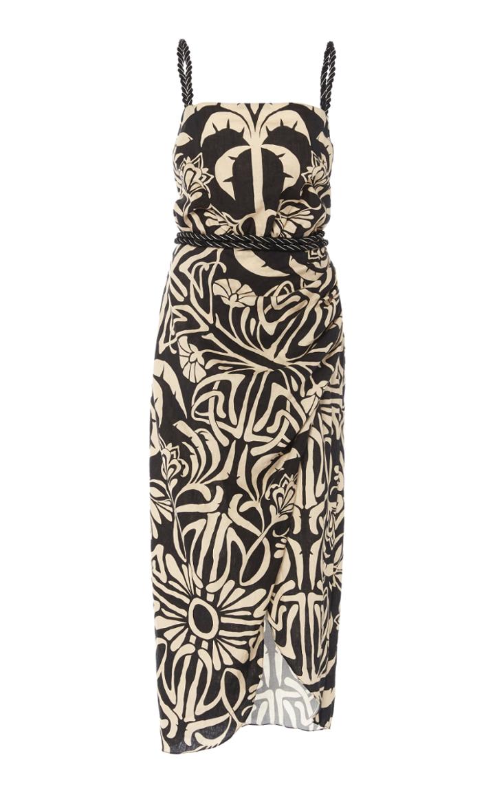 Johanna Ortiz Stylized Muse Printed Belted Linen Midi Dress