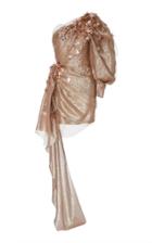 Oscar De La Renta One Shoulder Embroidered Floral Sleeveless Dress