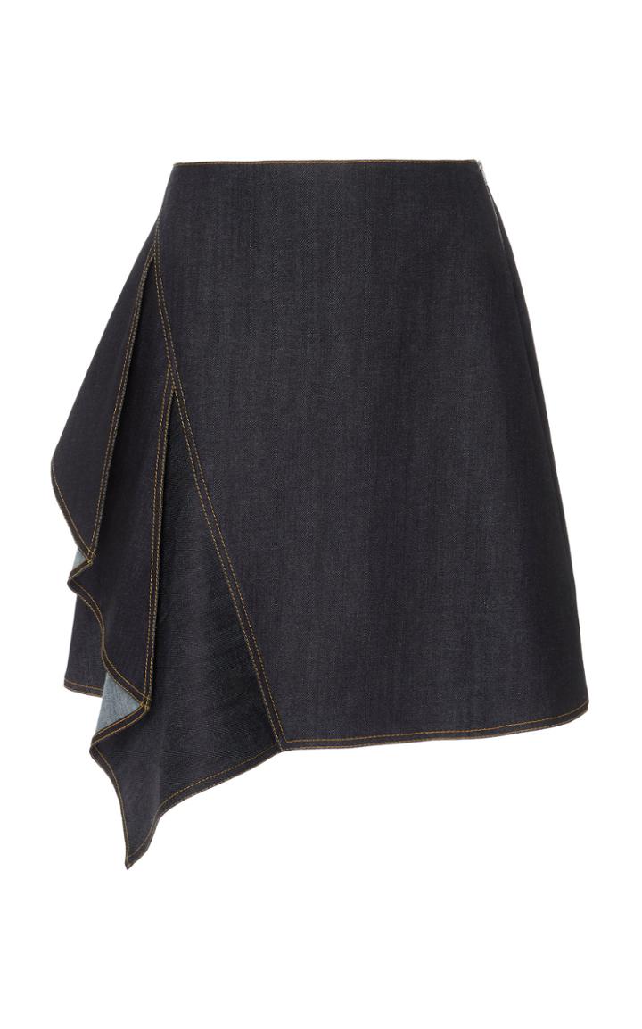 Adeam Denim Ruffle Moto Skirt