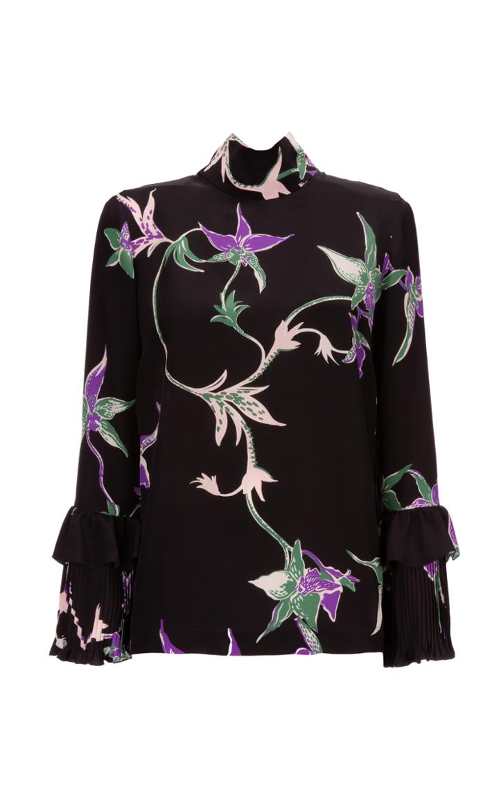 La Doublej Frill Wrist Printed Silk Top