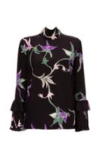 La Doublej Frill Wrist Printed Silk Top