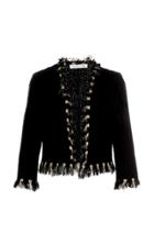 Oscar De La Renta Cropped Tweed Fringe Jacket