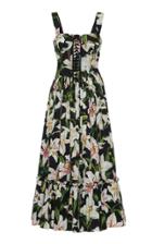 Dolce & Gabbana Lace-up Floral-print Cotton-poplin Midi Dress