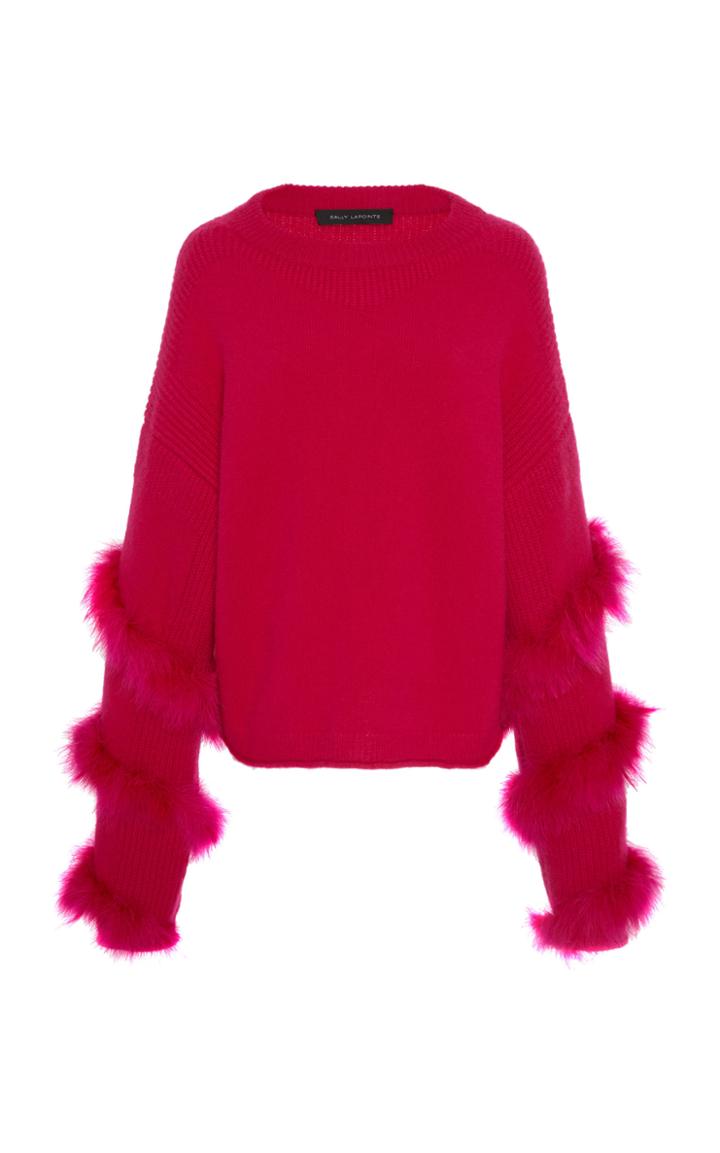 Sally Lapointe Airy Feather-trim Silk And Cashmere Sweater