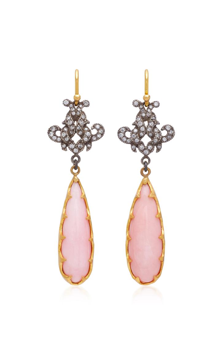Arman Sarkisyan 22k Gold Pink Opal And Diamond Earrings
