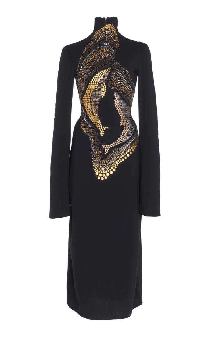 Ellery Bach Stud-embellished Turtleneck Jersey Midi Dress