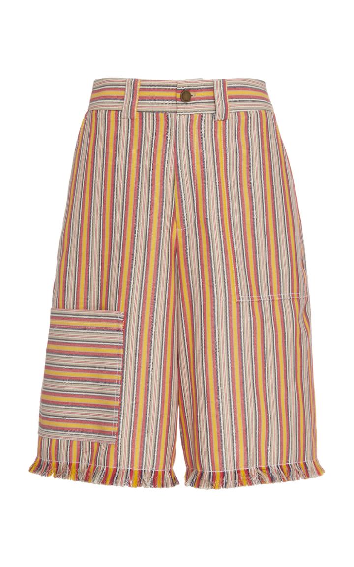 Moda Operandi Monse Striped Frayed Hem Cotton-blend Shorts Size: 0