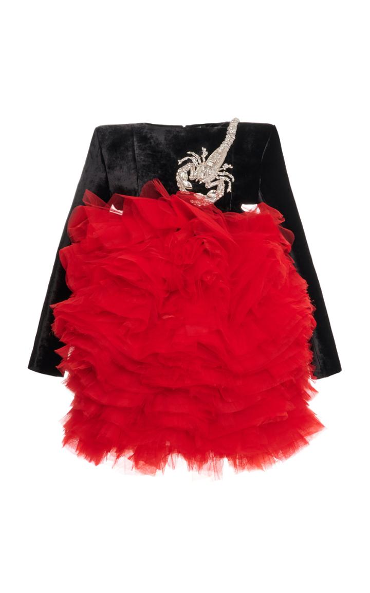 Moda Operandi Balmain Ruffle-embellished Velvet Dress