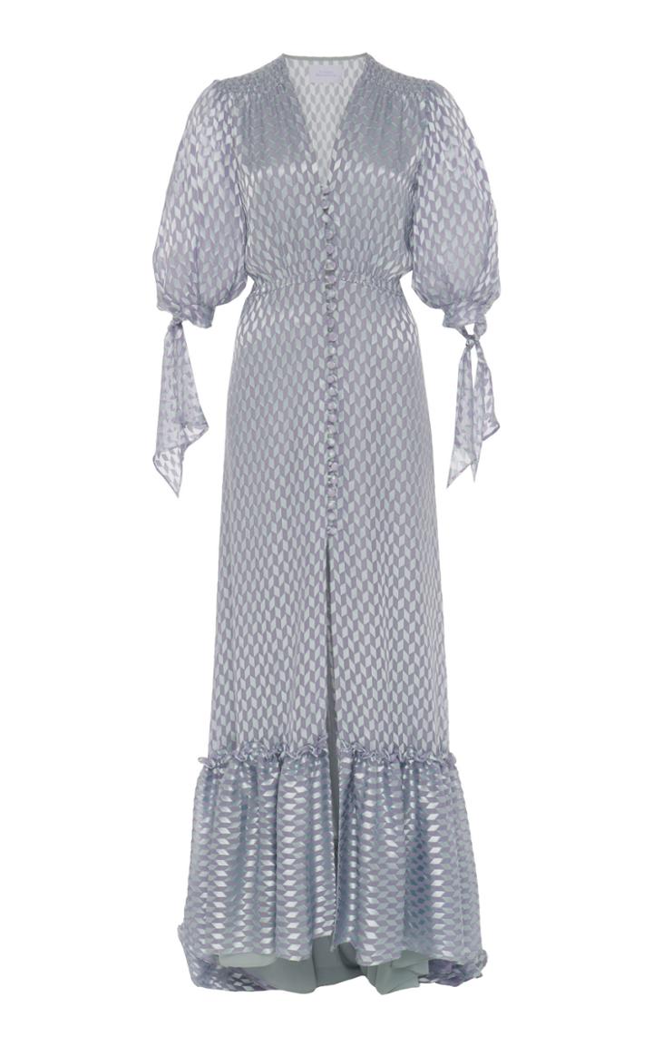 Luisa Beccaria Short Balloon Sleeve Maxi Dress
