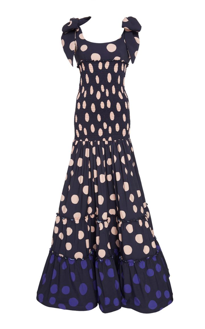 Leal Daccarett Polka Tiered Crepe Dress
