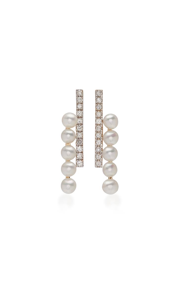 Mateo 14k Gold, Diamond And Pearl Bypass Earrings