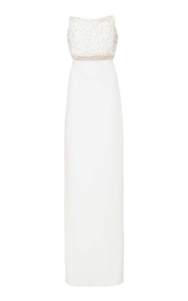 Cushnie Strapless Embroidered Crepe Gown