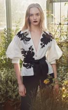 Marchesa Floral Applique Embellished Cotton Blouse