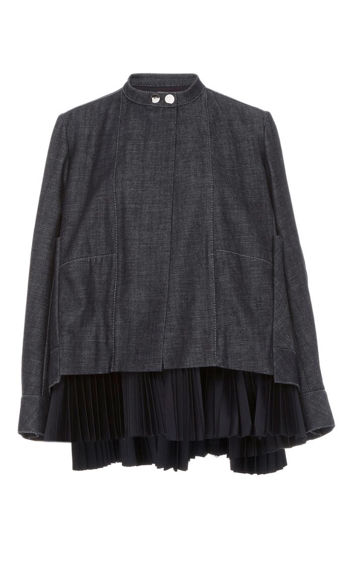 Dice Kayek Long Sleeve Pleat Detail Denim Jacket