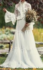 Costarellos Bridal Jabot Collar Tiered Tulle Dress