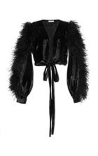 Attico Velvet Feathered Crop Top