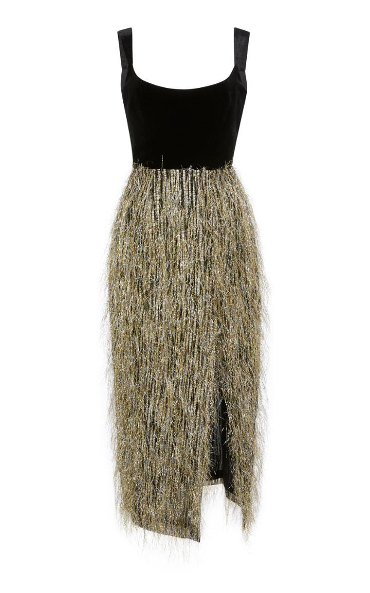 Markarian Disco Tech Fringe Velvet Midi Dress