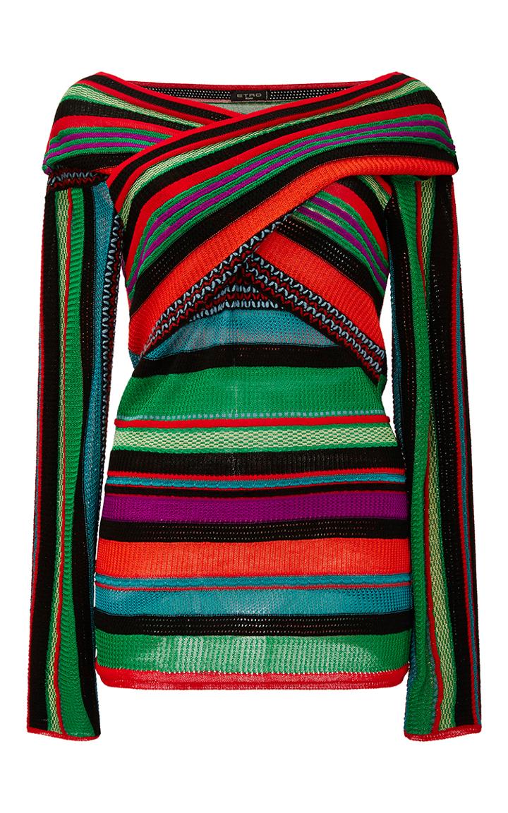 Etro Striped Intarsia Knit Crossover Sweater