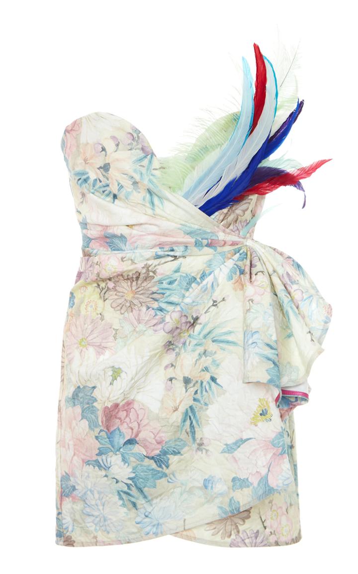 Moda Operandi Attico Floral Feather-embellished Cotton Mini Dress Size: 38