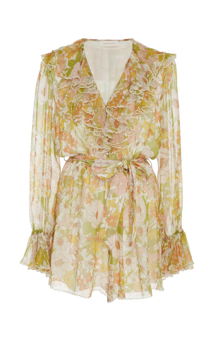 Zimmermann Ruffled Floral-print Silk-chiffon Playsuit
