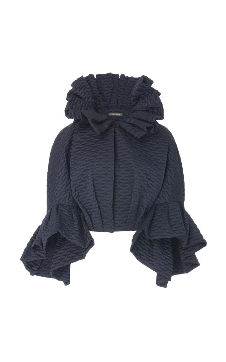Zac Posen Collared Ruffled Matelasse Jacket