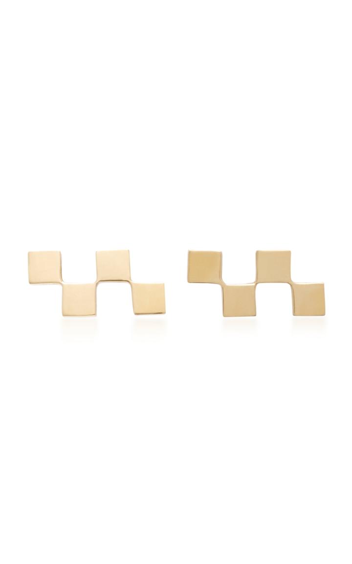 Established Checker 18k Gold Stud Earrings