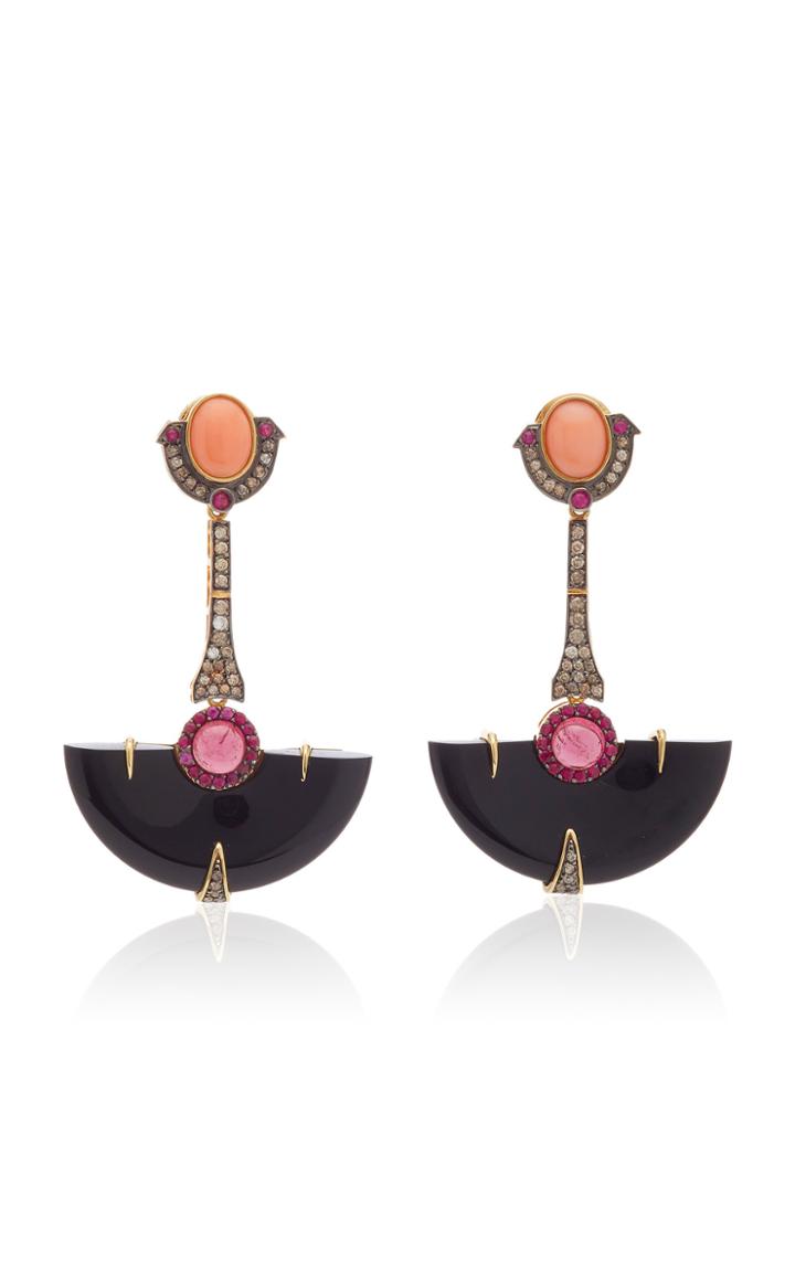 Dorion Soares 18k Gold Rubelite Ruby Onyx And Diamond Drop Earrings