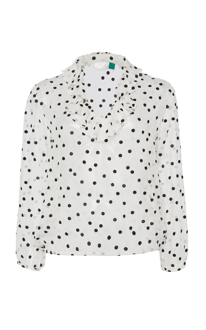 Rixo Alora Silk Frill Neck Blouse