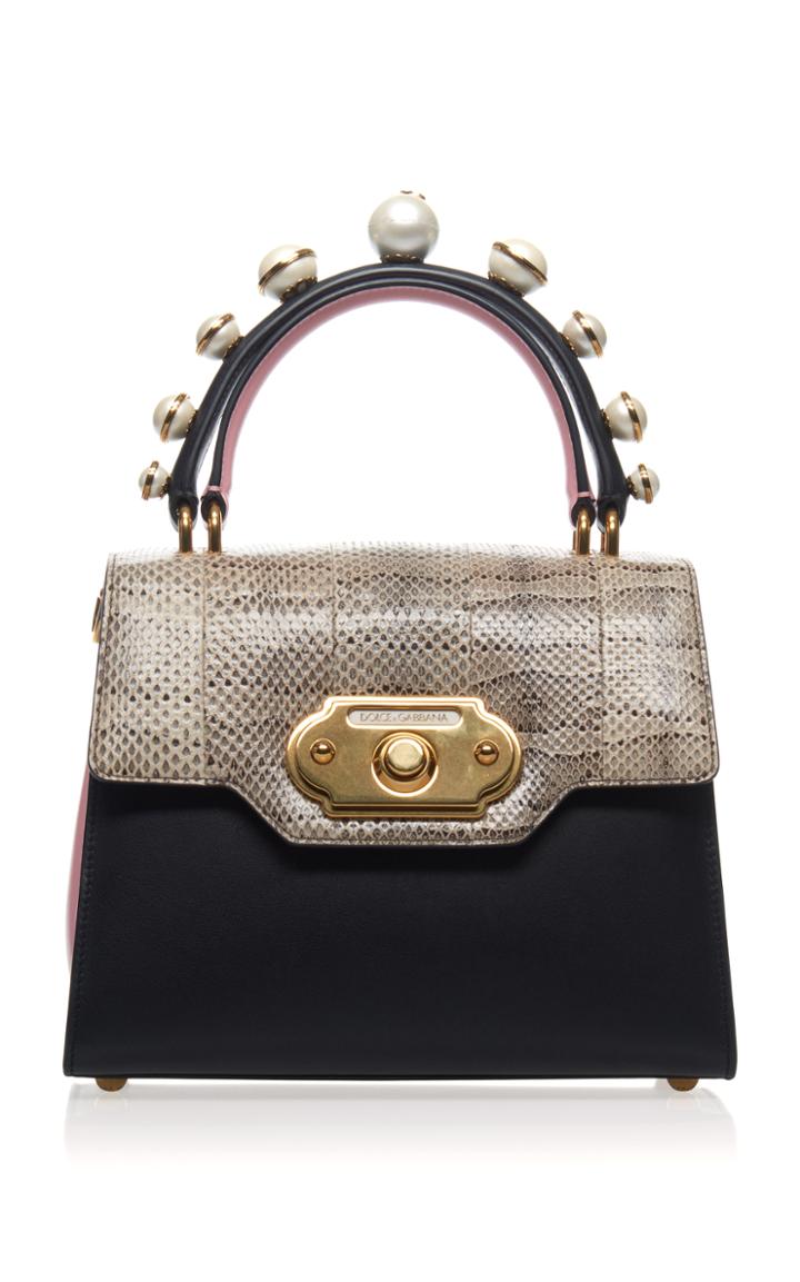 Dolce & Gabbana Pearl Embellished Leather And Python Bag